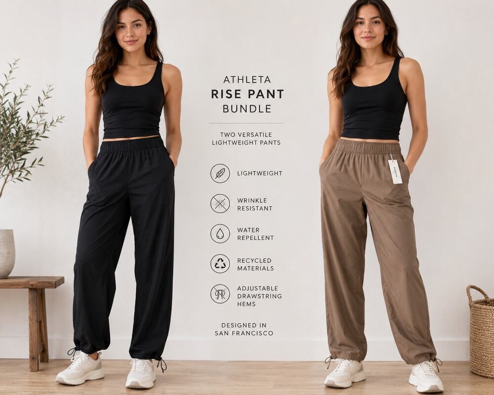 Athleta Rise Pant Bundle Large Black Brown Travel Athleisure Pants $218 Retail